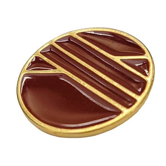 Trifari Gold Tone Red Enamel Round Geometric Style Brooch Pin, Signed K635 - Picture 3 of 7